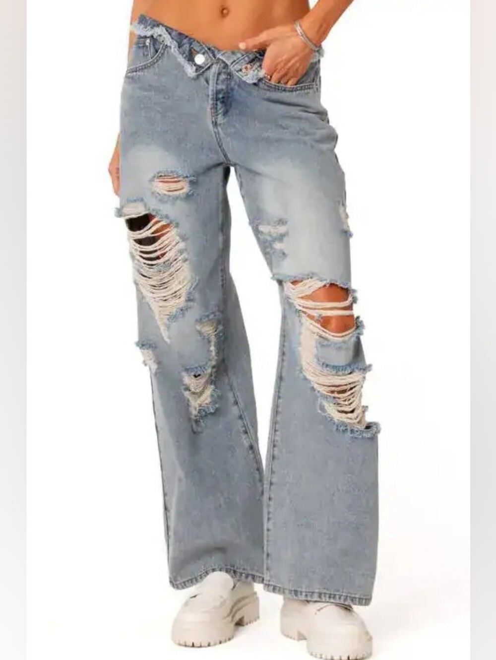 Edikted Foldover Low Rise Boyfriend Jeans